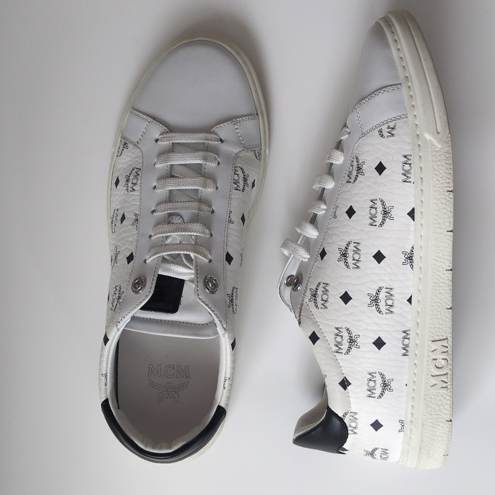 MCM Terrain Monogram Derby White Black Lace Up Leather Sneaker EU 42/US 9 In Box - Picture 4 of 17